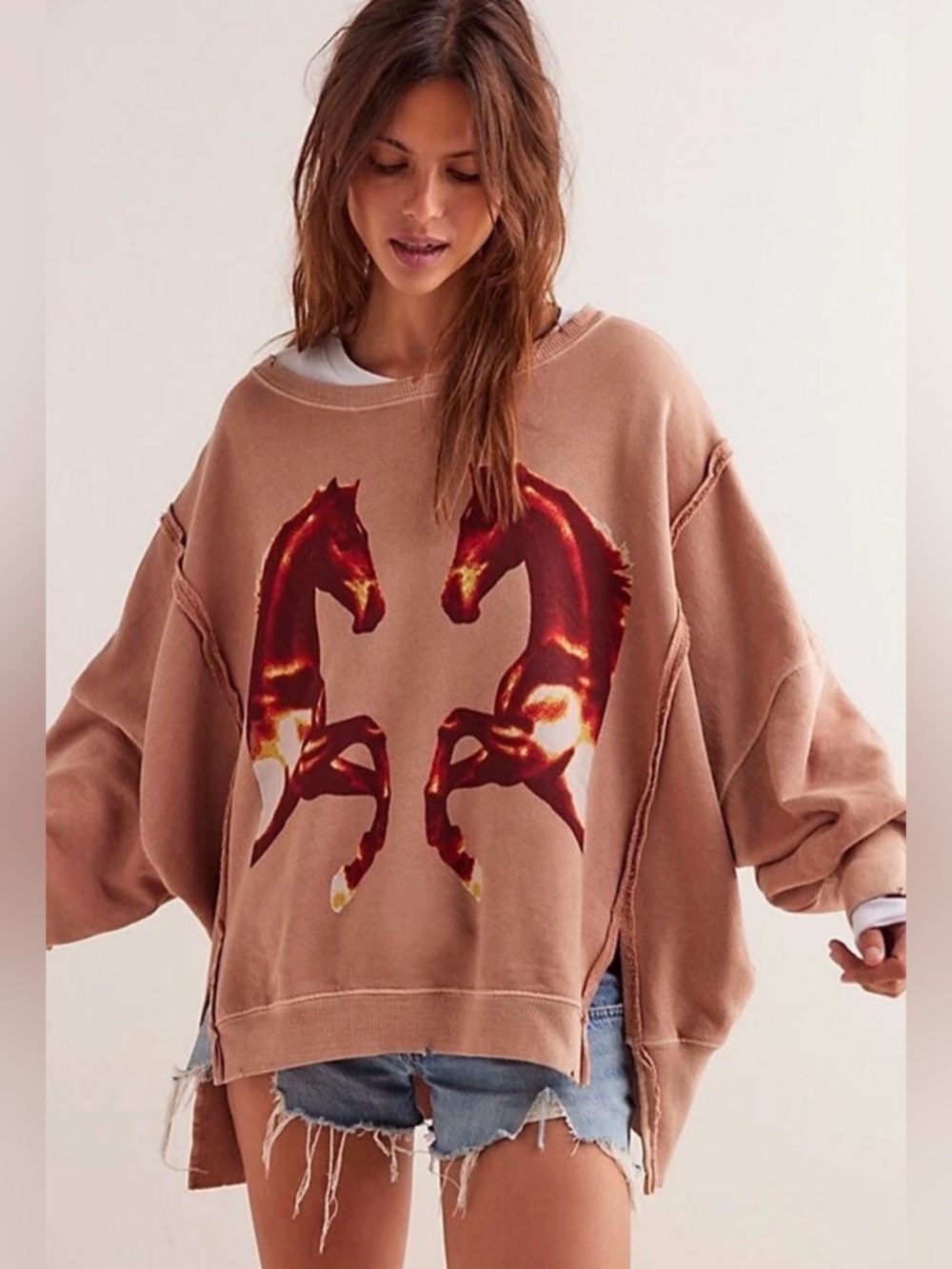 Free People Mirrored Horses Graphic Camden Pullover Size small - Picture 10 of 10